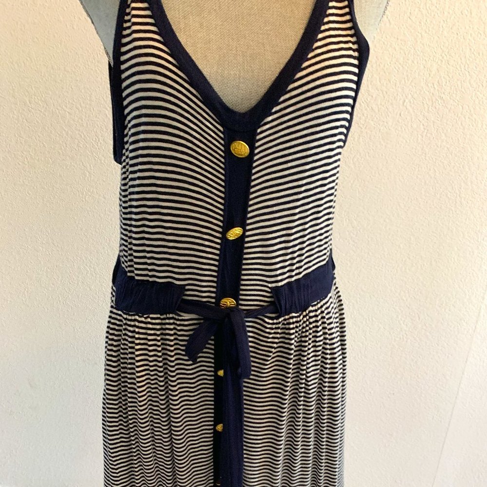 Forever 21 Navy and White Striped Sleeveless Midi Dress